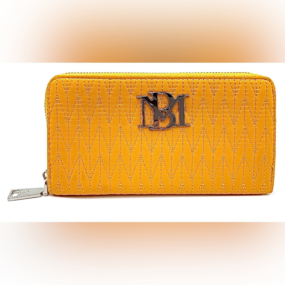 Badgley Mischka Yellow Quilted Long Wallet with Detailed Stitching
